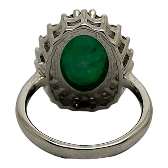 18KWG Plated 925 Sterling Silver Oval Created Emerald Halo Ring Size 6.5 - Picture 5 of 7